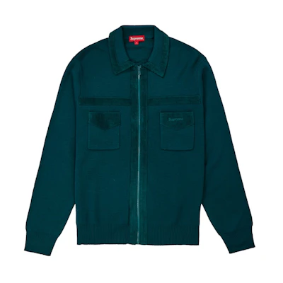 Supreme Corduroy Detailed Zip Sweater Teal