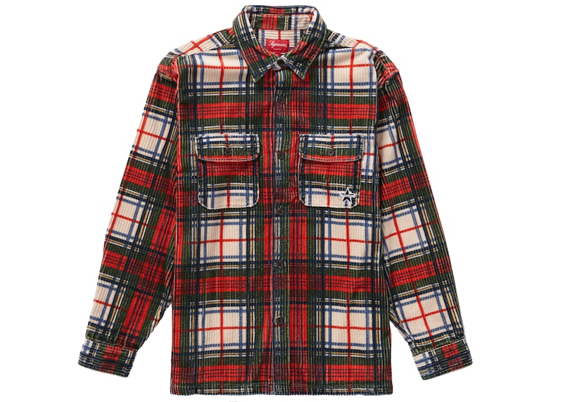 m*t様 USED品 Supreme Corduroy Shirt Plaid Supreme Plaid Corduroy Half Zip S S Shirt (FW23) - $138