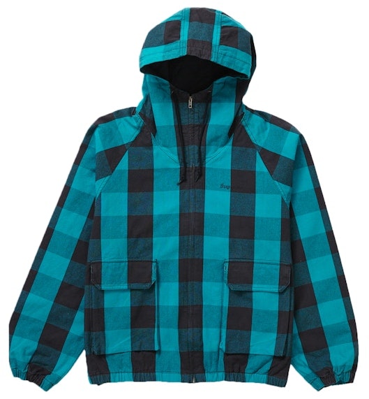 supreme-cotton-hooded-jacket-teal-plaid