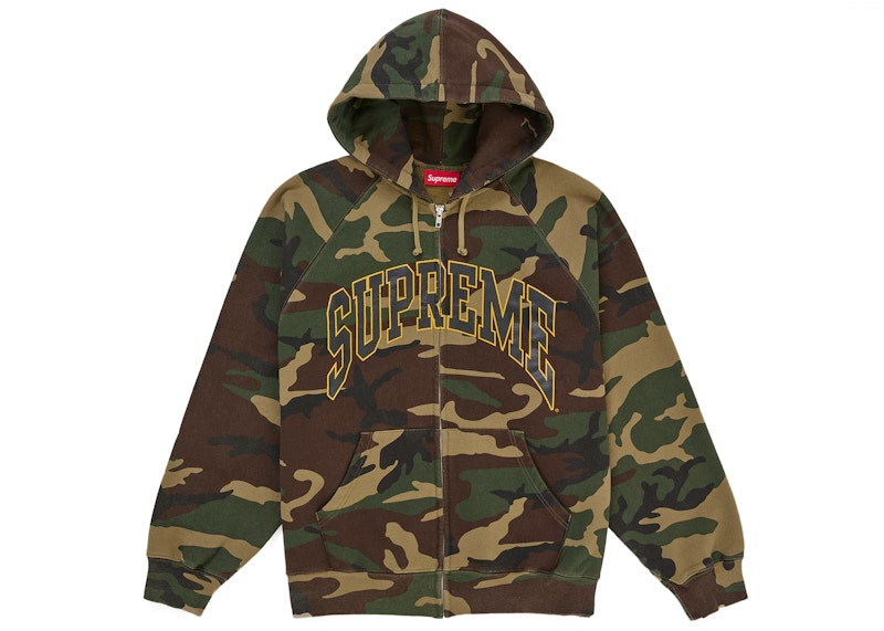 Supreme Cracked Raglan Zip Up Hooded Sweatshirt Woodland Camo