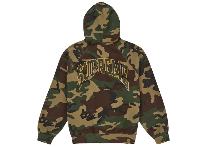 Order Supreme Cracked Raglan Zip Up Hooded Sweatshirt Woodland Camo