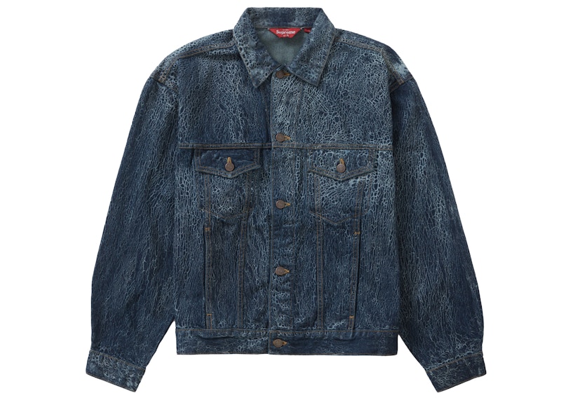 Supreme Crackle Denim Trucker Jacket Blue