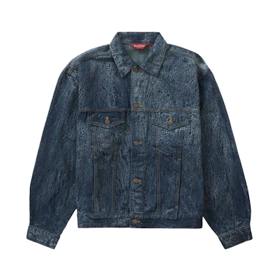 Supreme Crackle Denim Trucker Jacket Blue