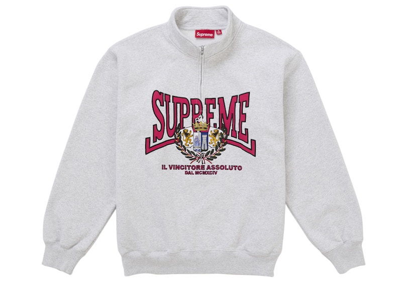 Supreme Crest Applique Half Zip Pullover Ash Grey