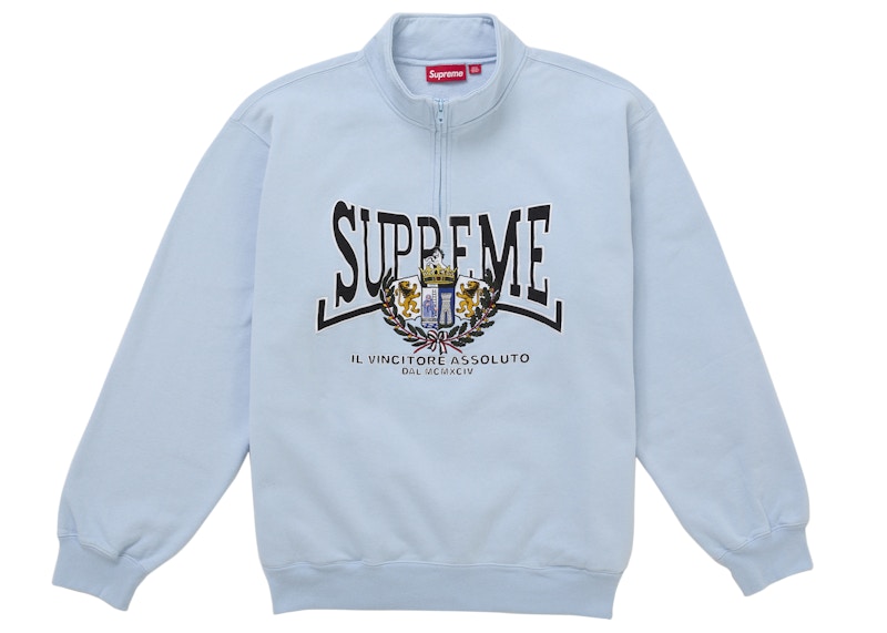 Supreme Crest Applique Half Zip Pullover Light Blue