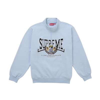 Supreme Crest Applique Half Zip Pullover Light Blue