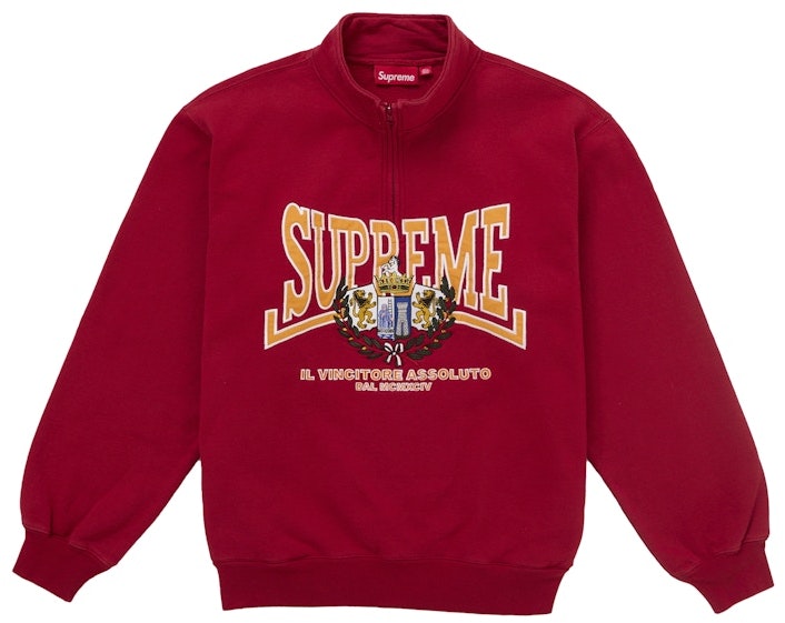 supreme-crest-applique-half-zip-pullover-red