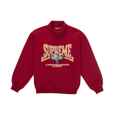 Supreme Crest Applique Half Zip Pullover Red
