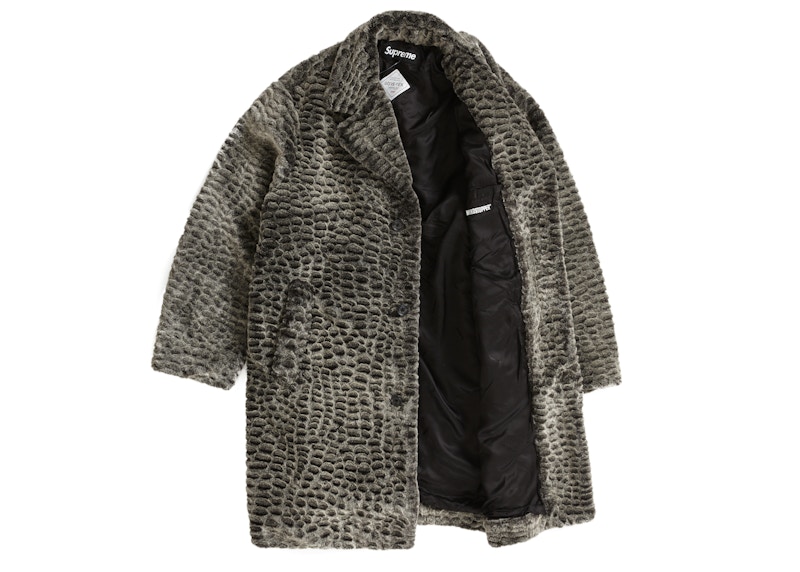 Order Supreme 鳄纹仿皮草黑色大衣