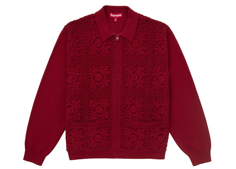 Supreme Crochet Zip Up Cardigan Dark Red