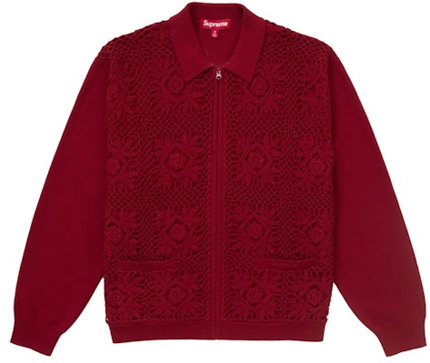 Supreme Cárdigan de Crochet con Cremallera Rojo Oscuro. Buy Supreme Cárdigan de Crochet con Cremallera Rojo Oscuro.
