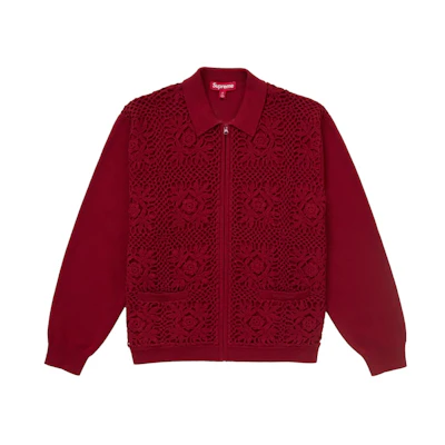 Supreme Crochet Zip Up Cardigan Dark Red