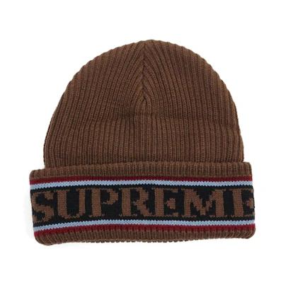 Supreme Cuff Logo Beanie Brown