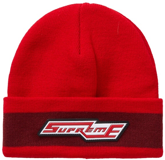 supreme-cuff-stripe-beanie-red
