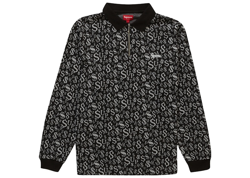 Supreme Currency Jacquard Zip L/S Polo Black