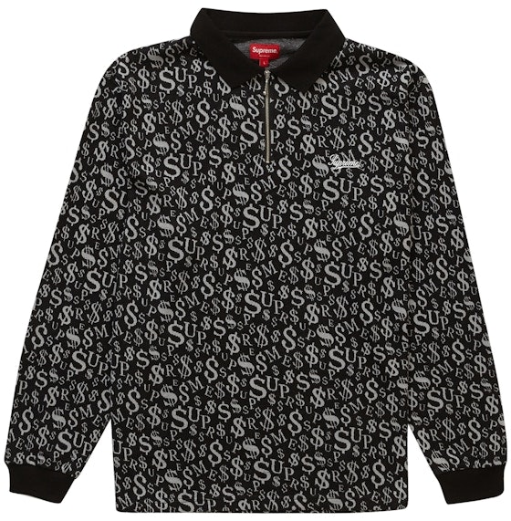 supreme-currency-jacquard-zip-l-s-polo-black