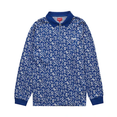 Supreme Currency Jacquard Zip L/S Polo Blue