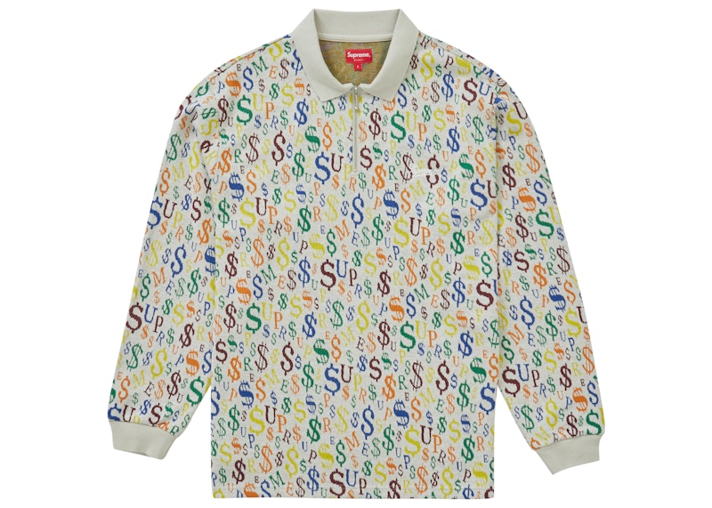 Supreme Currency Jacquard Zip L/S Polo White