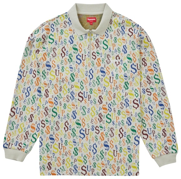 supreme-currency-jacquard-zip-l-s-polo-white