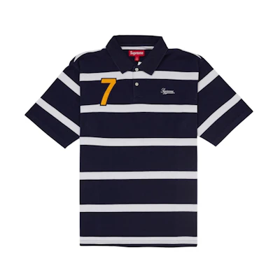 Supreme Cursive Polo Navy Stripe