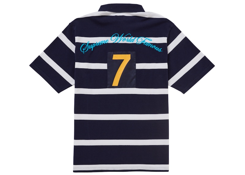 Order Supreme Cursive Polo Navy Stripe Baju Polo Jalur Biru Tua.