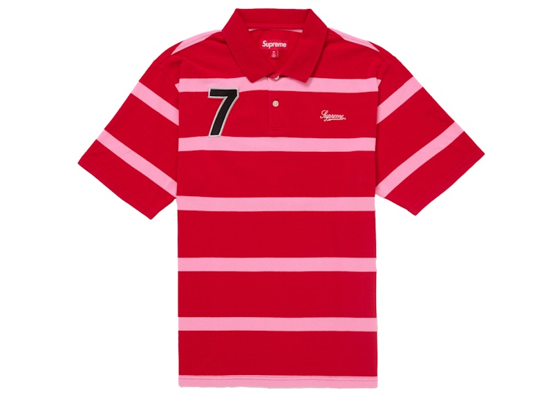 Supreme Cursive Polo Red Stripe