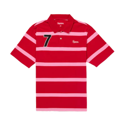 Supreme Cursive Polo Red Stripe