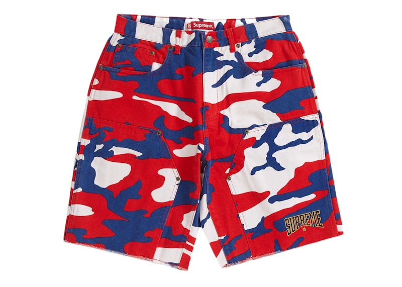 Buy 至尊雙膝截短紅色迷彩丹寧畫家短褲