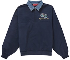 Supreme Denim Collar Half Zip Sweatshirt Navy Supreme Denim Collar Half Zip Sweatshirt Navy