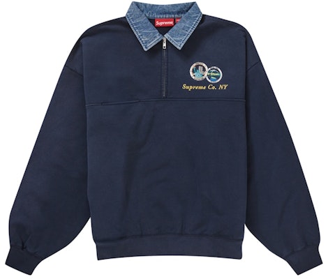 Supreme 牛仔領半拉鍊海軍藍運動衫 Buy Supreme 牛仔領半拉鍊海軍藍運動衫