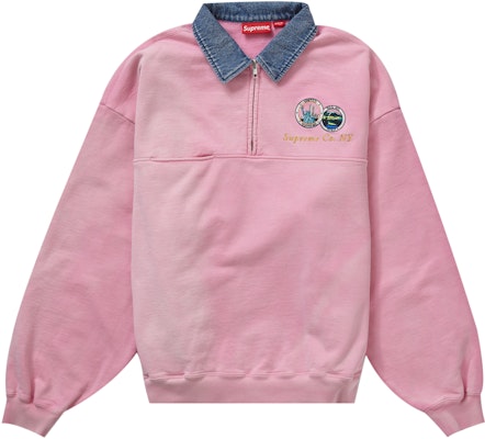Supreme Denim Collar Half Zip Sweatshirt Pink - Novelship