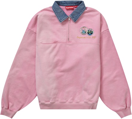 Supreme Denim Collar Half Zip Sweatshirt Pink - Novelship