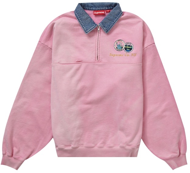 supreme-denim-collar-half-zip-sweatshirt-pink