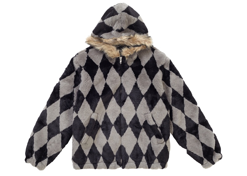 Buy Supreme Diamond Faux Fur Jacket Grey