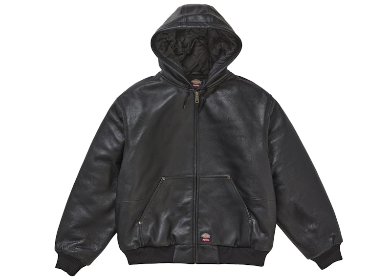 Supreme Dickies Hooded Leather Work Jacket Black