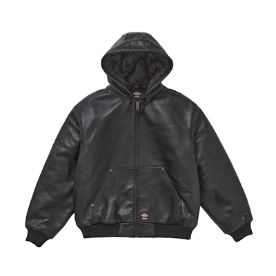 Supreme Dickies Hooded Leather Work Jacket Black