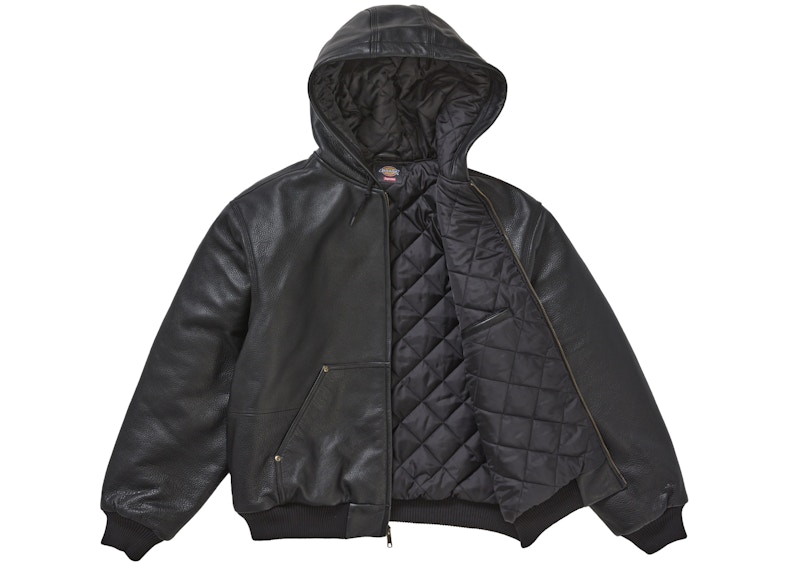 Supreme Dickies Hooded Leather Work Jacket Black 圖 2