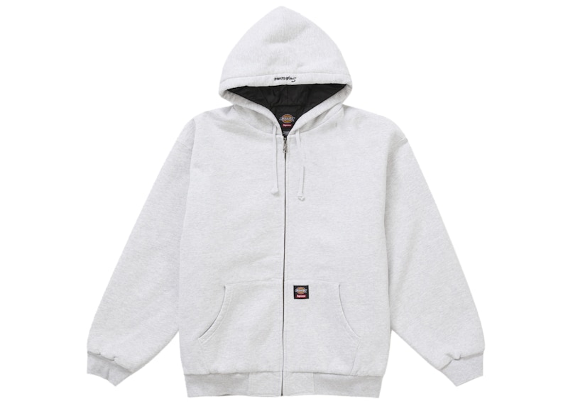 Supreme Dickies Quilted Lined Zip Up Hooded Sweatshirt Heather Grey