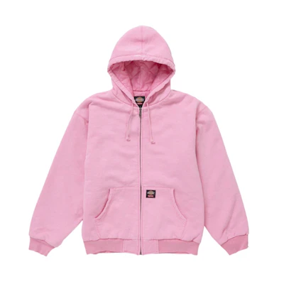 Supreme Dickies Quilted Lined Zip Up Hooded Sweatshirt Pink