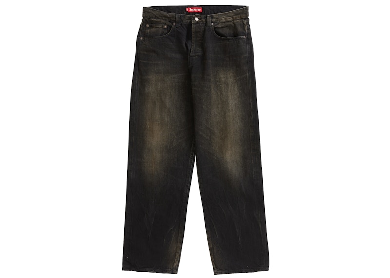 Buy Supreme Distressed Loose Fit Selvedge Jean Washed Black
