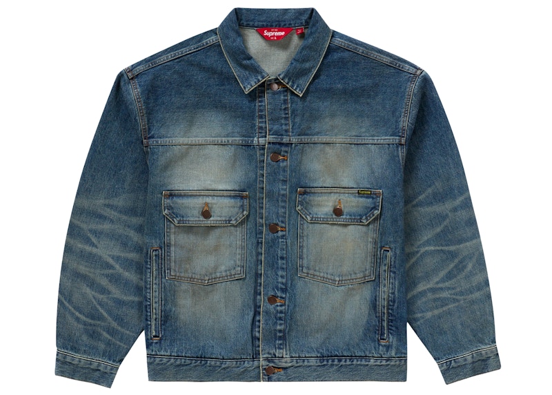 Supreme Distressed Selvedge Trucker Jacket Washed Indigo
