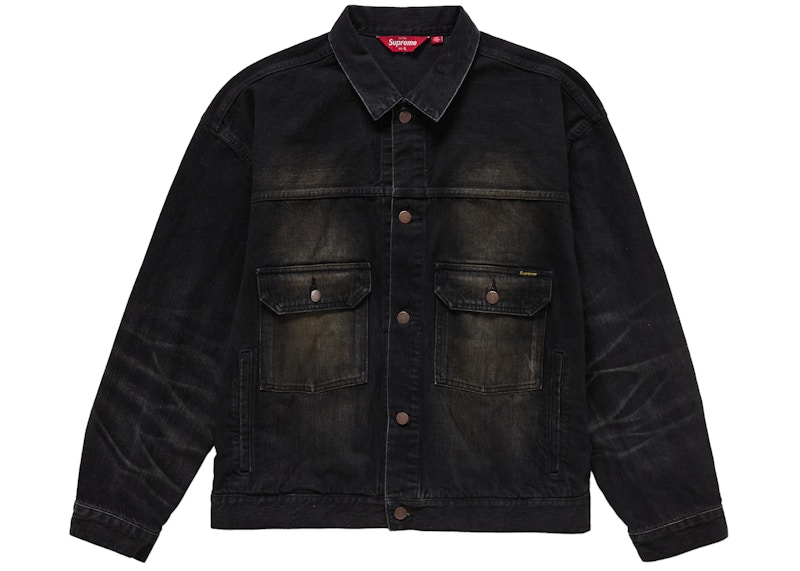 Supreme Distressed Selvedge Trucker Jacket Washed Black