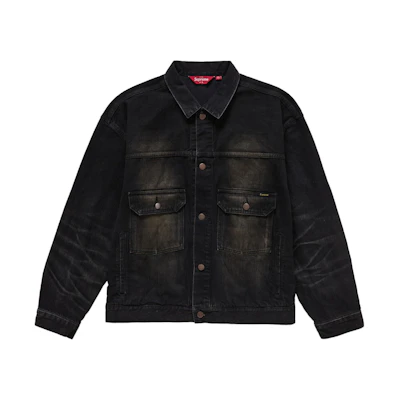 Supreme Distressed Selvedge Trucker Jacket Washed Black