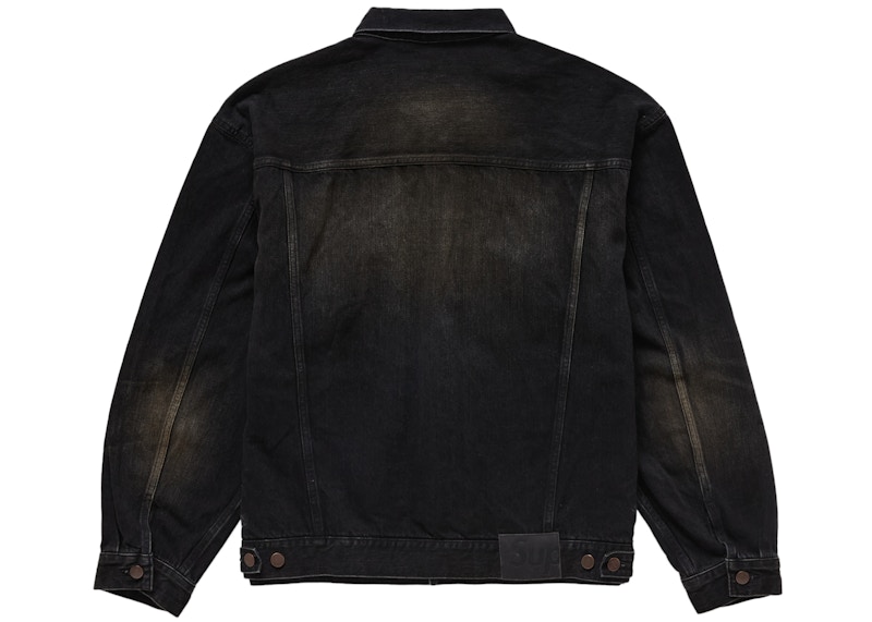 Order Supreme Distressed Selvedge Trucker Jacket Hitam Pudar