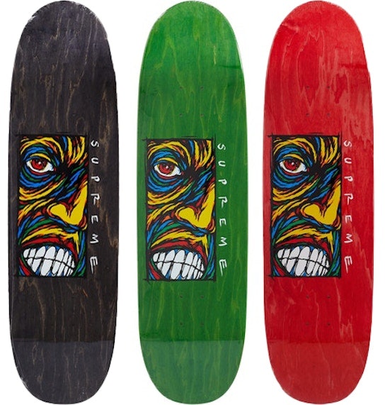 supreme-disturbed-skateboard-deck-black-lime-red-set