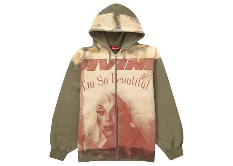 Supreme Divine Zip Up Hooded Sweatshirt Light Olive
