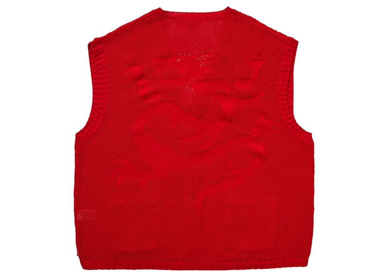 Supreme Dragon Zip Up Sweater Vest Red 圖 2