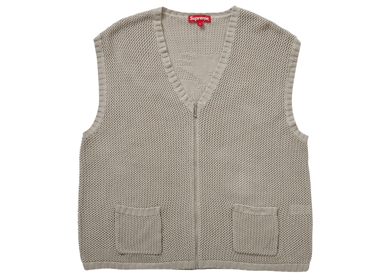 Supreme Dragon Zip Up Sweater Vest Stone