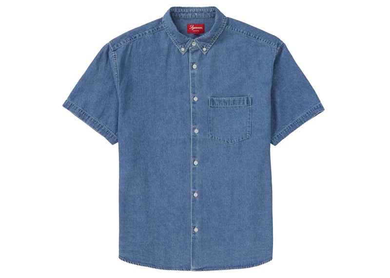 Buy 슈프림 데님 엠보 반팔 셔츠 블루 
