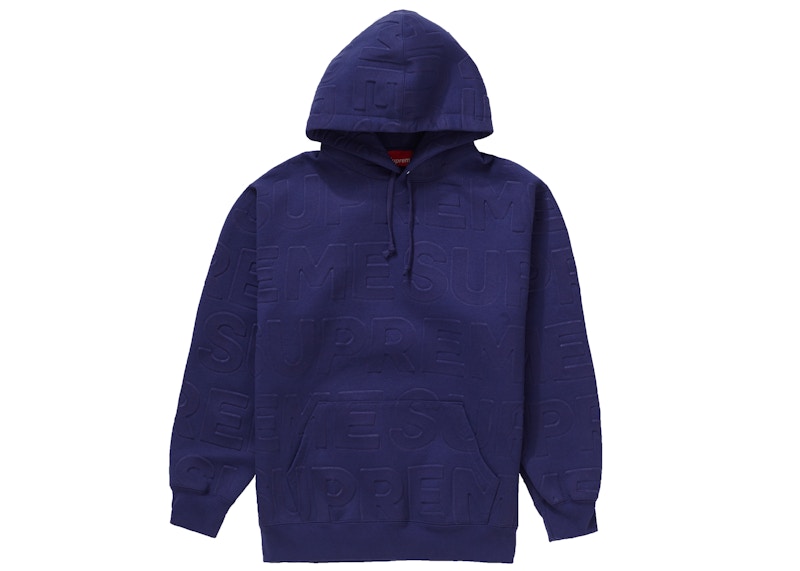 Buy Supreme Embossed Logos Hooded Sweatshirt Washed Navy